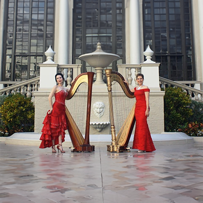 A Light Lunch & Fine Wine Bar featuring an Elegant “Double Harp Salon Concert” performed by Esther & Annalisa Underhay Orna Amrani, master artist